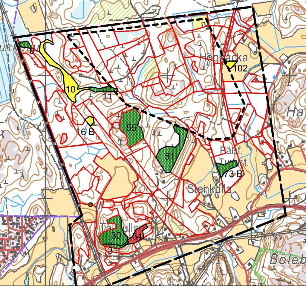 Kuva 2-14. Selvitysalueen arvokkaat kasvillisuuskuviot.