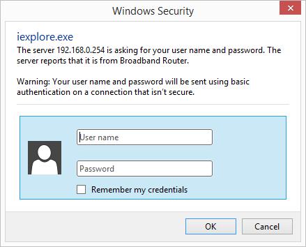 - IP pool counts: 100 Configuration Configuration via Web Interface Open your web browser; enter the IP address of your router, which by default is 192.168.0.254, and click ok or press Enter key on the keyboard, a login prompt Congratulations!