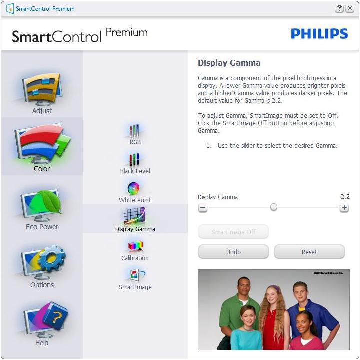 3. Kuvan optimointi Ensimmäisen Color Calibration screen(värin kalibrointisivu) Previous (Edellinen) -näppäin ei ole