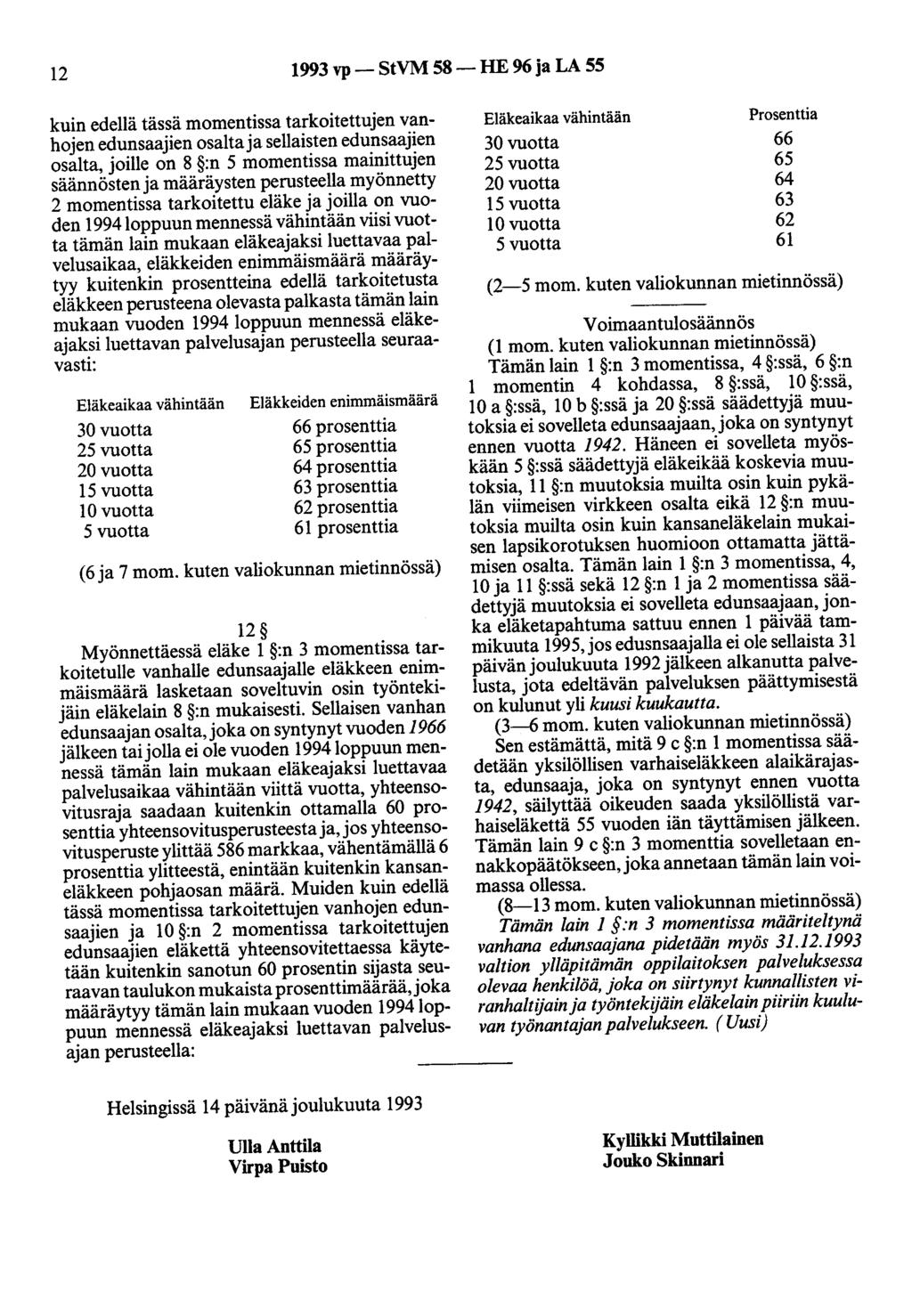 12 1993 vp- StVM 58- HE 96 ja LA 55 kuin edellä tässä momentissa tarkoitettujen vanhojen edunsaajien osalta ja sellaisten edunsaajien osalta, joille on 8 :n 5 momentissa mainittujen säännösten ja