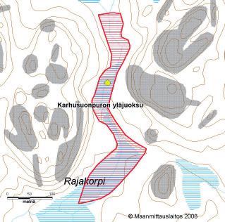 Alapuolella Mynttilän pohjapato on osittainen nousueste, kuten myös golf-kentän patorakenne kiinni ollessaan. Lajistoa: taimen, pikkunahkainen, Kuva 21. Lokakuista Karhusuonpuroa.