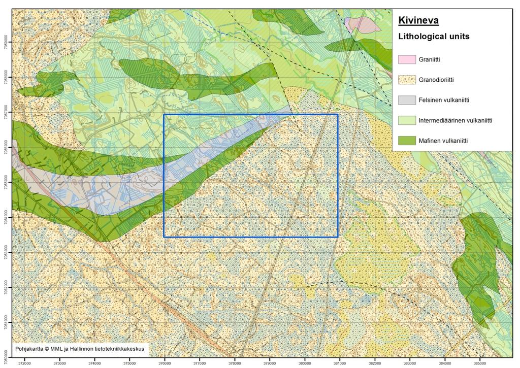 GEOLOGIAN TUTKIMUSKESKUS 7 3 3.1 TUTKIMUSTULOKSET Tutkimuskohteen kallioperä Kivinevan tutkimuskohteen kallioperä on melko heikosti paljastunut. Alueen vallitseva kivilaji on tonalliitti.