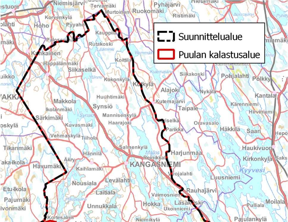 Suunnittelualue noudattelee pääosin Puulan kalastusalueen rajoja, muutamin poikkeuksin: Kalastusalueen länsipuolella sijaitseva Siikavesi valuma-alueineen kuuluu