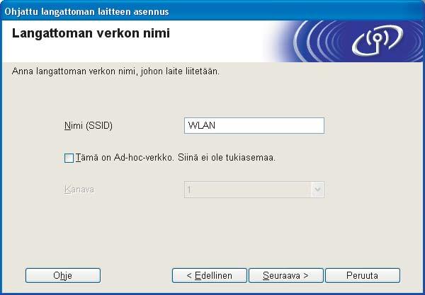 Jos luettelo on tyhjä, tarkista, että tukiaseman virta on kytkettynä ja että se lähettää verkon nimeä (SSID).