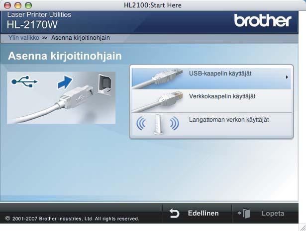 Vaihe 2 Kirjoitinohjaimen asennus 4 USB-kaapelin käyttäjät Kirjoittimen kytkeminen - tietokoneeseen ja ohjaimen asennus 1 Kytke USB-kaapeli - tietokoneeseen ja sitten kirjoittimeen.