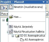 KO. - 4 2 Käyttöliittymä Planssien ja tulosteiden hallintaan on käytössä Projekti-ikkunan välilehtien