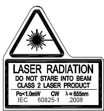 1.2 Symboleiden ja muiden huomautusten merkitys Symbolit Laserlaiteluokan II / class 2 symbolit Lue käyttöohje ennen laitteen käyttämistä Yleinen varoitus Normin EN 60825 1:2003 mukainen luokan 2