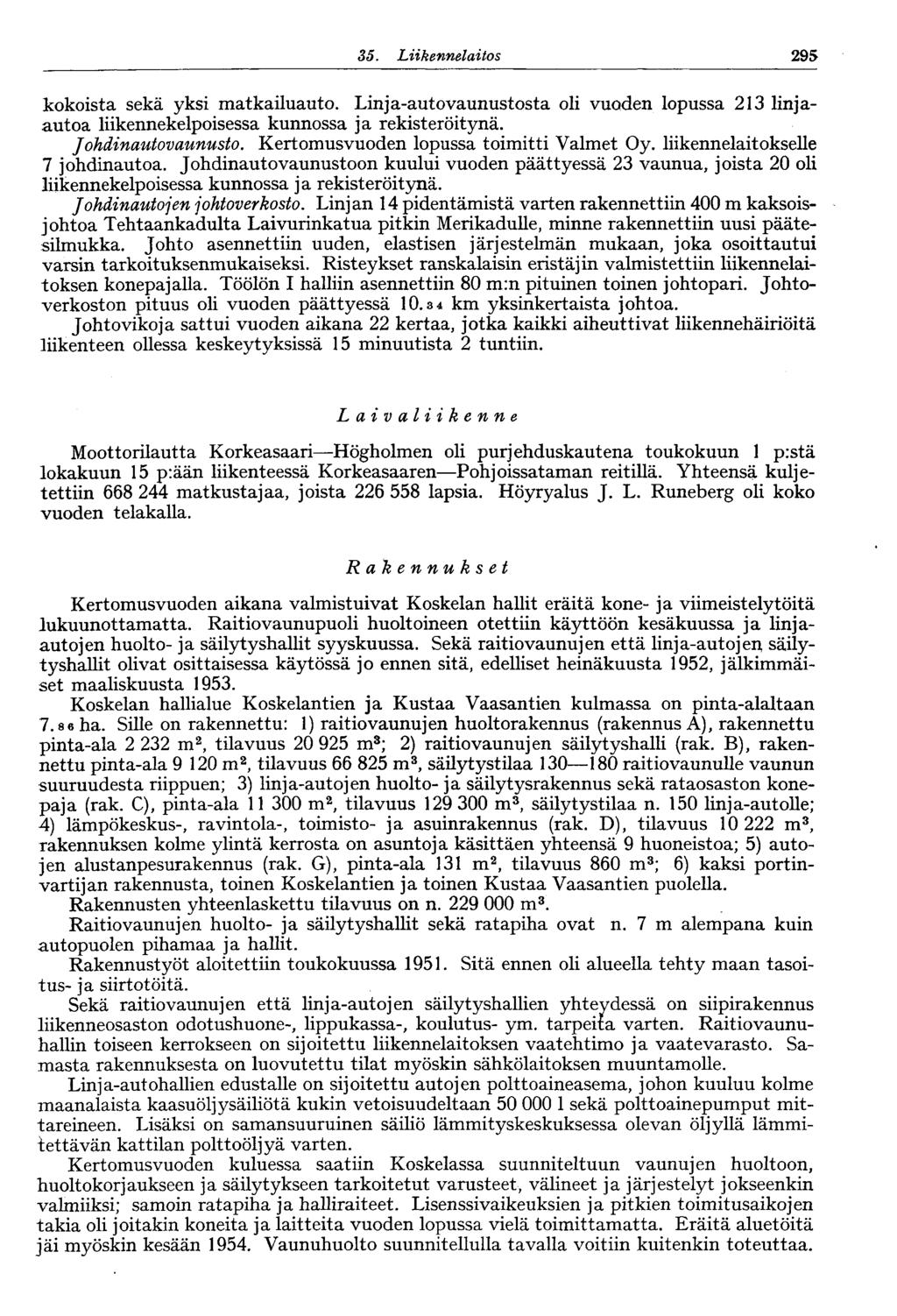 35. Liikennelaitos 295 kokoista sekä yksi matkailuauto. Linja-auto vaunustosta oli vuoden lopussa 213 linjaautoa liikennekelpoisessa kunnossa ja rekisteröitynä. Johdinautovaunusto.