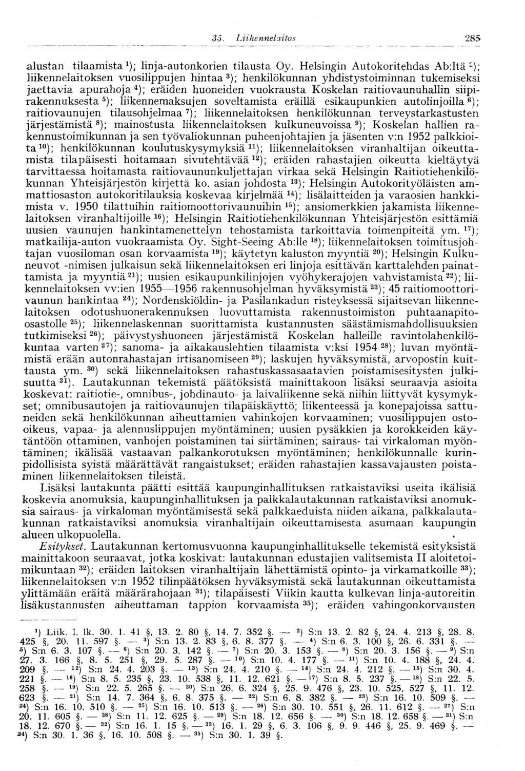 35. Liikennelaitos 285 alustan tilaamista 1 ); linja-autonkorien tilausta Oy.