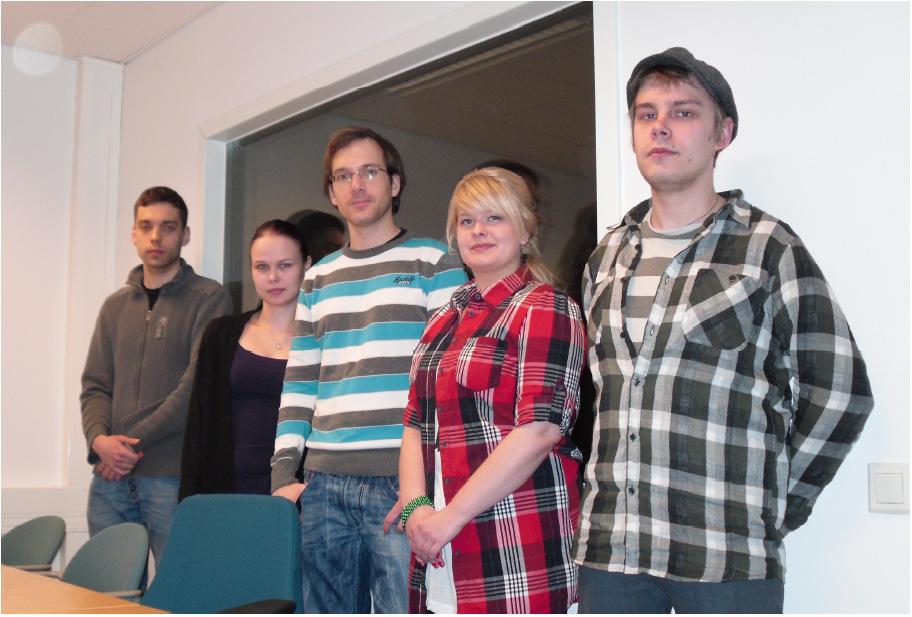 Figure 2: OhOp team. From left to right: Jaakko Routamaa, Johanna Aittoniemi, Kristian Mattila, Niina Hakala ja Jani Matkala. Missing from the picture is Matti Nieminen.