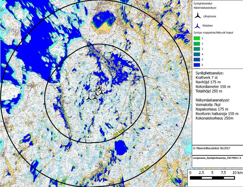 Sivu 5 / 7 3 Tulokset Seuraavissa kartoissa on esitetty näkemäalueanalyysin mallinnustulokset.