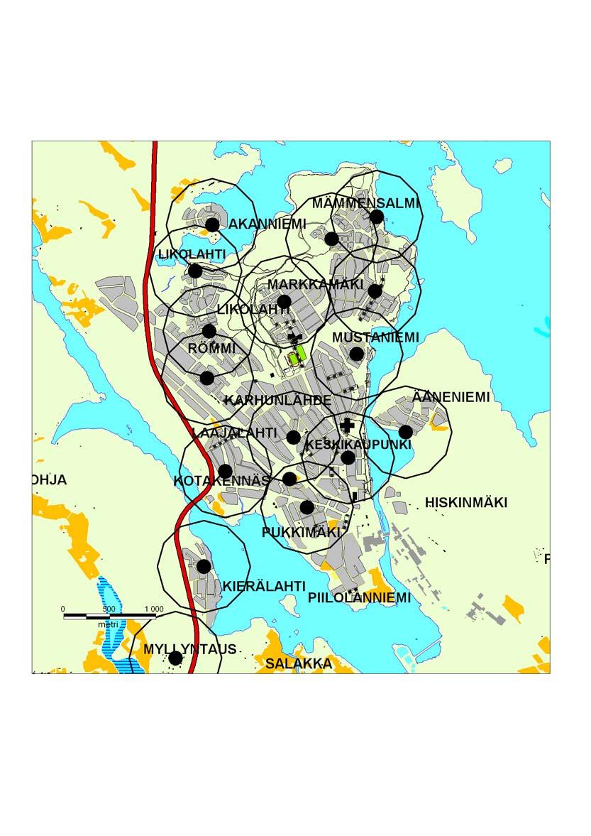 LIITE 17 Äänekosken leikkipuistojen vaikutusalueet vaikutusalueen säde