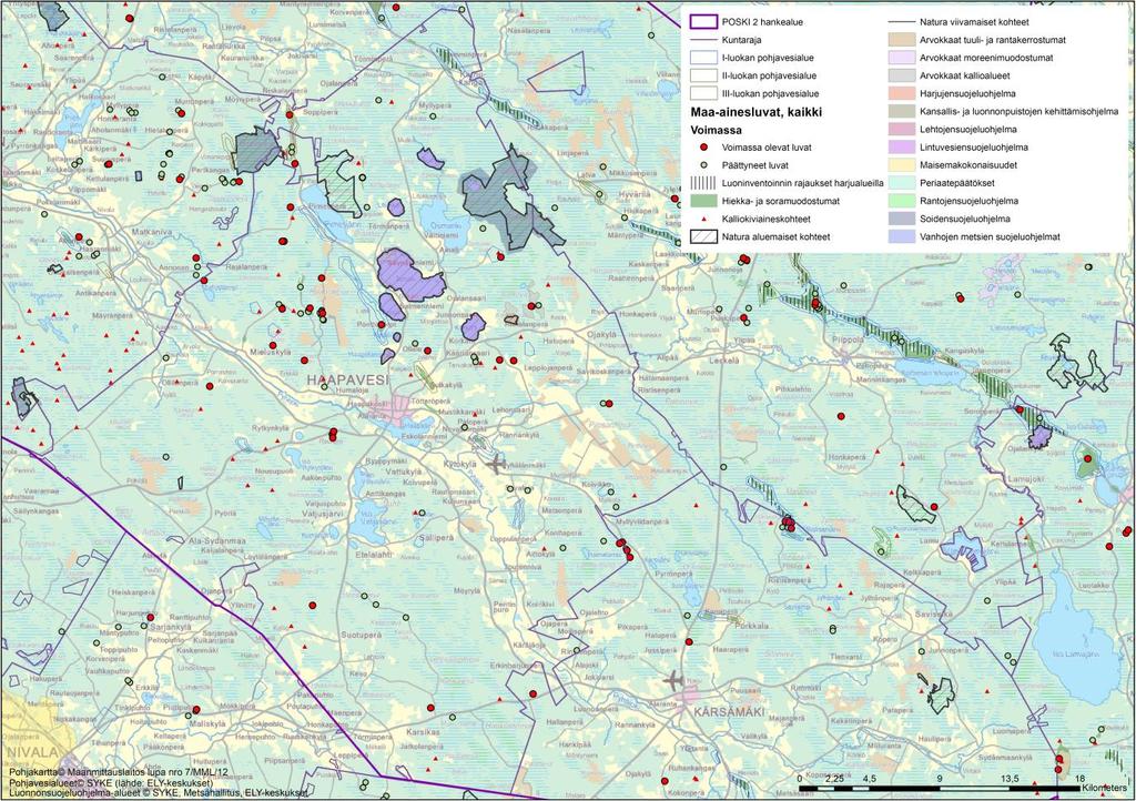 23 Haapaveden kaupungin alueella on 26 kappaletta hiekka- ja soraesiintymiä, joissa on yhteensä 6,6 miljoonaa kuutiota maa-aineksia pohjaveden pinnan yläpuolella.