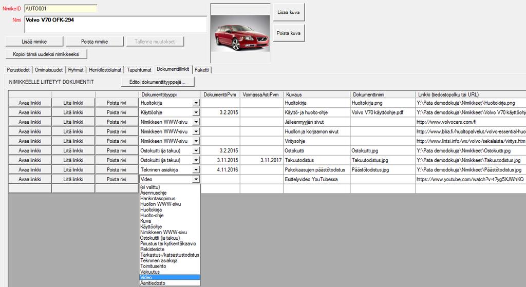 NIMIKKEIDEN DOKUMENTTILINKIT Nimikkeille voidaan liittää linkkejä dokumentteihin, jotka voivat olla