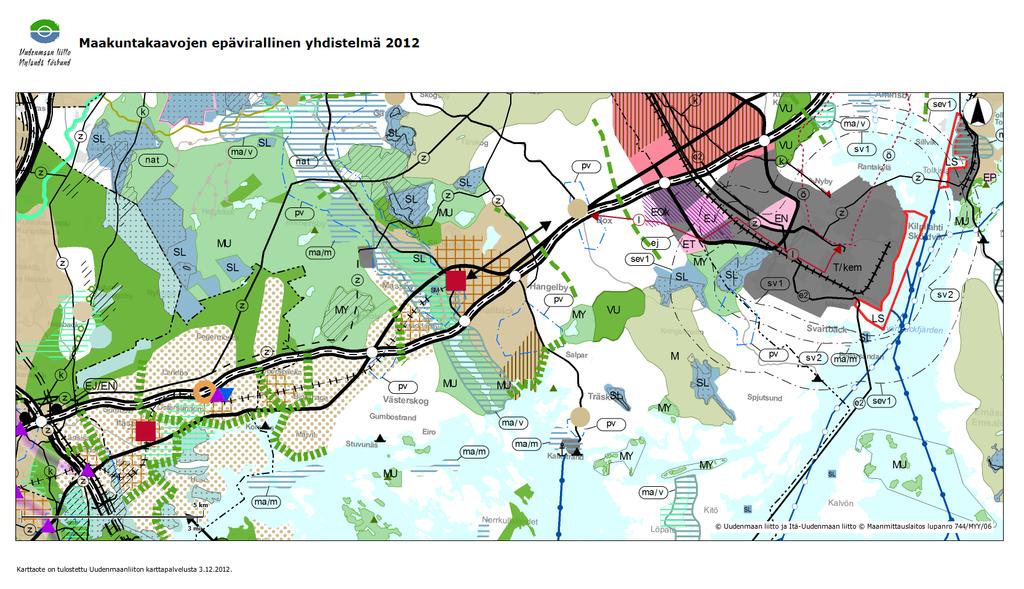 Maakuntakaava Suunnittelualueella on voimassa tällä hetkellä Ympäristöministeriön 15.2.2010 vahvistama Itä-Uudenmaan kokonaismaakuntakaavan.