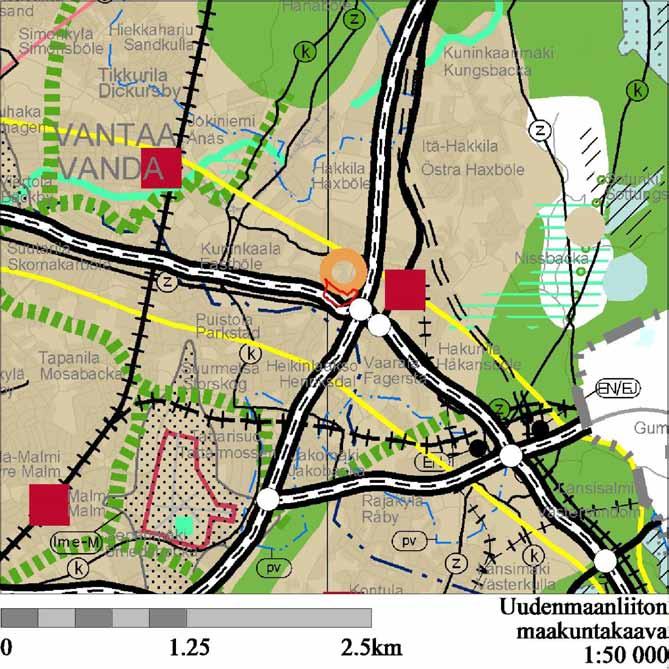 KUVA 4 Ote maakuntakaavasta 1:50 000 Yleiskaava Vantaan Yleiskaavassa 2007 muutosalue on