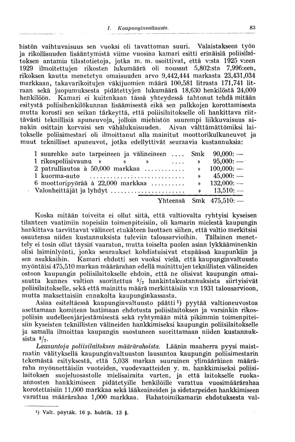 I. Kaupunginvaltuusto. 83 histön vaihtuvaisuus sen vuoksi oli tavattoman suuri.