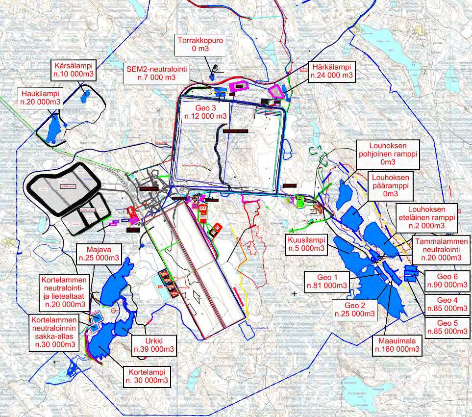JÄTEHUOLTOSUUNNITELMA 9 Kuvassa 1 esitettyjen jätealueiden lisäksi kaivosalueella on vesienkäsittelysakkojen välivarastoalueita, joilla välivarastoidaan vuonna 2012 tapahtuneen kipsisakka-altaan