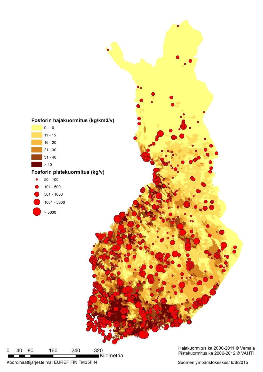 15.6.2015 Hajakuormitus Fosforin kuormitus koko Suomi (Vemala 2000-2011) 5 % 5 % 7 % 5 % 33