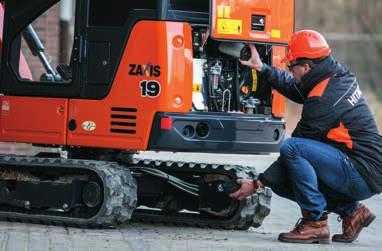 Suunniteltu kätevyyttä ajatellen Hyvin esillä olevat huoltokohteet ZAXIS 19:ssa on useita käteviä yksityiskohtia, joiden ansiosta huoltoja puhdistustoimet on nopea ja helppo suorittaa.