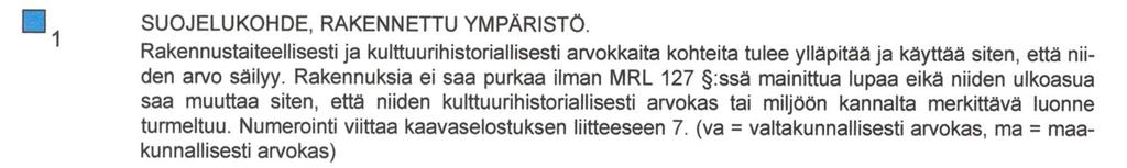 6 Suunnittelualueelle sijoittuu kohteista seuraavat kohteet: Asemakaava Alueella on voimassa useita asemakaavoja: Ak 22.8.1974.