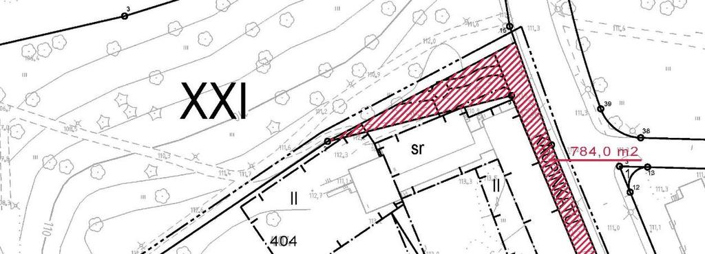 aluetta tontin koilliskulmassa (nykyisen huoltopihan kohdalla) sekä Kaupinkadun varrella yhteensä n. 785 m² (ks. kuva alla).