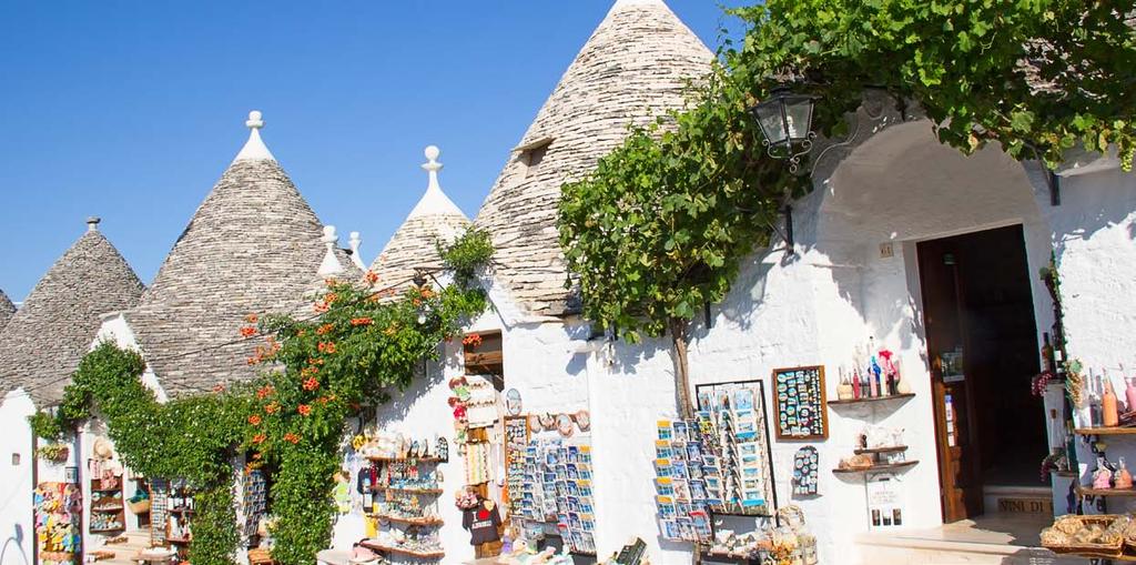 OHJELMALLINEN KIERTOMATKA AURINKOINEN APULIA Termoli Trani Bari Ostuni Alberobello Lecce Otranto Matera Vietri Caserta Yli 300 aurinkopäivää vuodessa hemmottelee syvänsinisen Adrianmeren ja kirkkaana