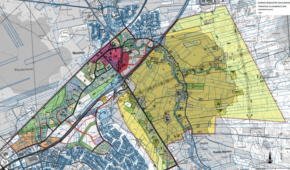 Nurmon Keskustan osayleiskaavan tarkistus ja laajennus 2030 ehdotus nähtävillä 6-8/2016, hyväksyminen 10/ 2016 Kaupan, asumisen ja eläintuotannon