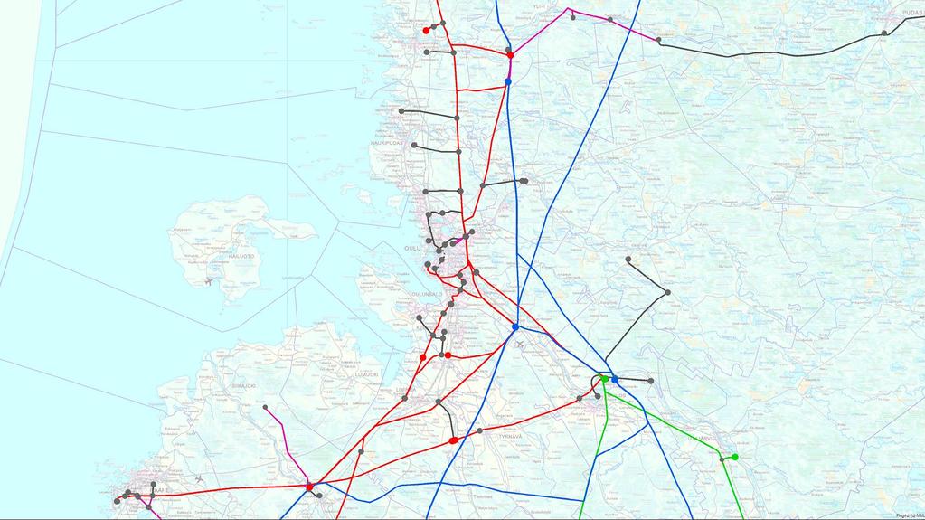 Oulun seudun voimajohdot ja sähköasemat, joiden tulevaisuutta on mietittävä 2015 2015 1960 2016 2016 MAALISMAA 1967 ISOKANGAS 2016 1990 1963 1956 1971 SÄHKÖASEMA Sähköasema, jonka tulevaisuutta