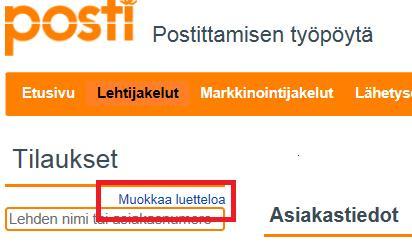 Kuinka hallitsen Tilaukset valikkoa Lehtijakelut - sivun vasemmassa reunassa?