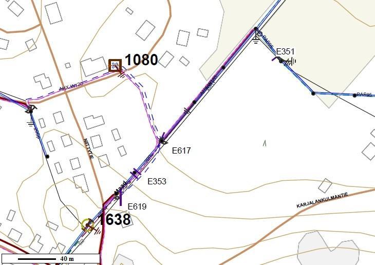 25 Kuva 5. Erottimien E617 - E351 ilmalinjan kaapelointi. Taulukossa 7 on esitetty hankealueen Kur 2 kj-verkon muutokset. Poistuva säävarma verkko on AHXAMK-W 3x120 maakaapelia. Taulukko 7.