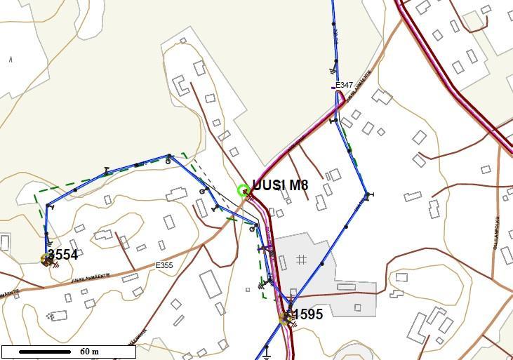 86 9.1 Uo 1-2 : Haja-asutusalueen sähköverkko säävarmaksi Tässä hankealueessa suunnittelun tavoite oli kehittää säävarma ratkaisu erottimelta E347 lähtevälle ilmalinjalle, joka menee muuntamolle