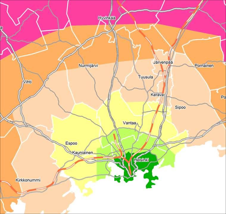 30 päivän lippu, Hinnat Kehitetty v. 2010 kaarimalli: 3 Keskusta Keskusta 43 45 6 % Itäkeskus 43 45 6 % Leppävaara 89 48-46 % Espoonlahti 89 95 7 % Myyrmäki 89 48-46 % Tikkurila 89 95 7 % Kerava 124.