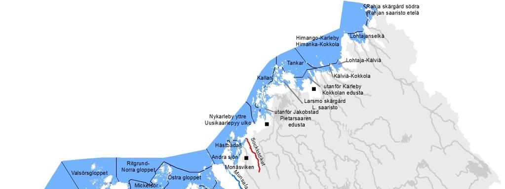 Kuva 2.1. Rannikkovesien ja pienten vesistöalueiden toimenpideohjelman vesimuodostumat.