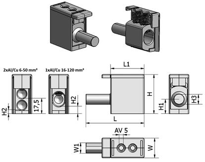 52 024 03 VC06-0003 1xAl/Cu 2,5-50 690 80 39 25 26 11,5 9,5 6 17 6,9 5 3 Nm (2,5-6 mm 2 ), 7,5 Nm (10-50 mm 2 ) 50 52 024 08 VC06-0004 1xAl/Cu