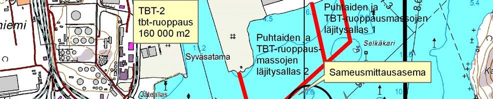 Kartassa kuvatut pisteet LÄJ 1-3 sijoittuvat läjitysproomujen