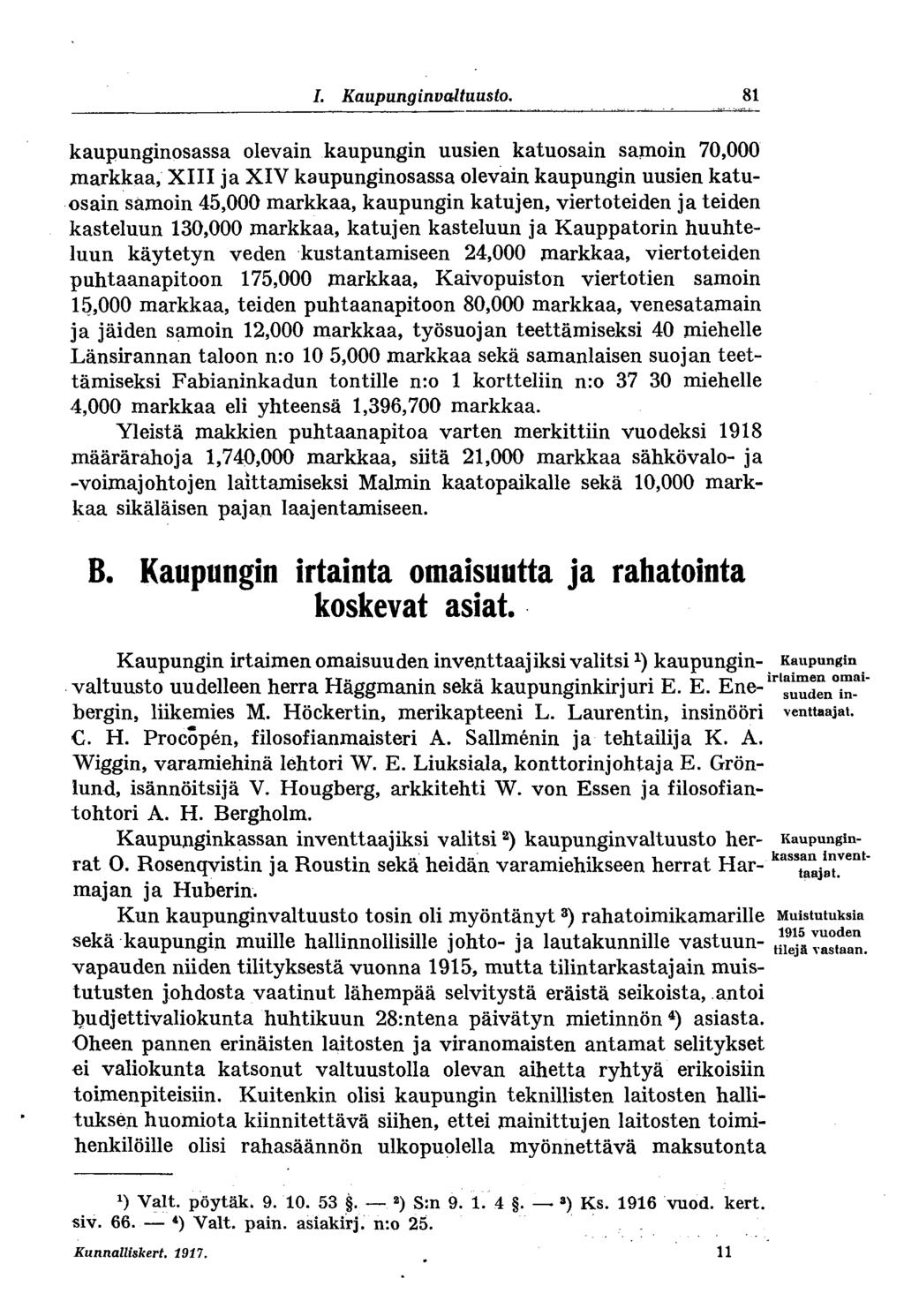 J. Kaupunginvaltuusto.