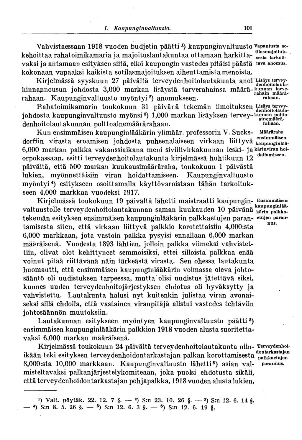 # I. Kaupunginvaltuusto.