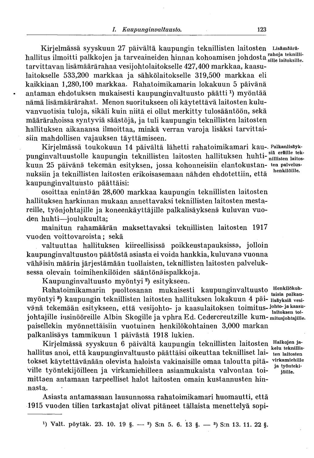 # I. Kaupunginvaltuusto.