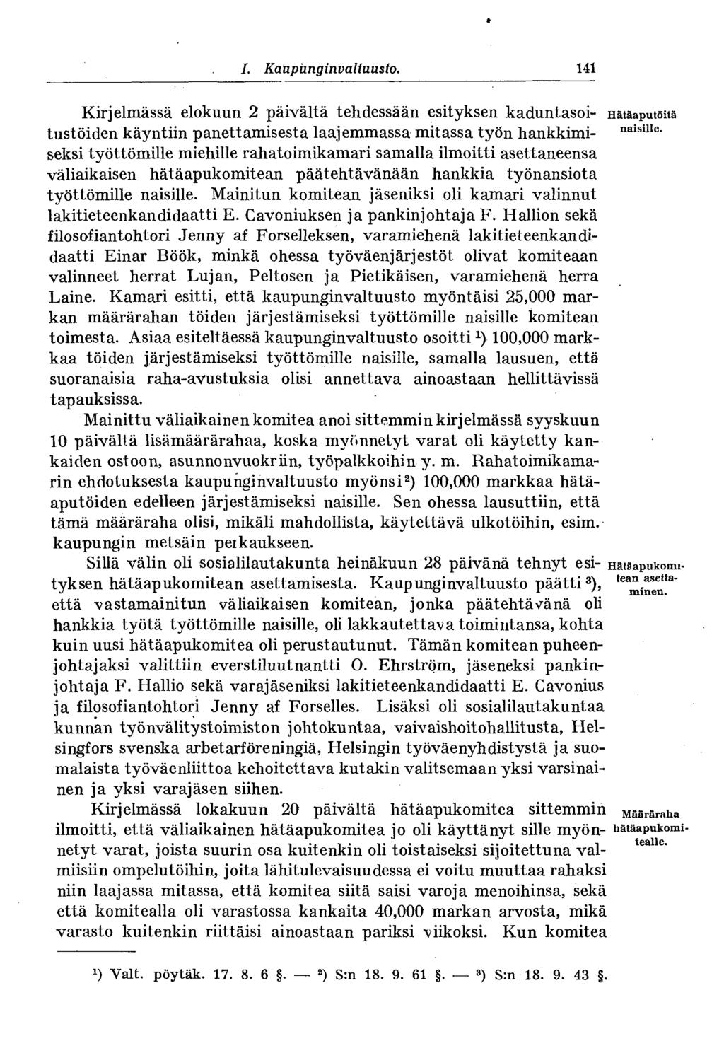» # I. Kaupunginvaltuusto.