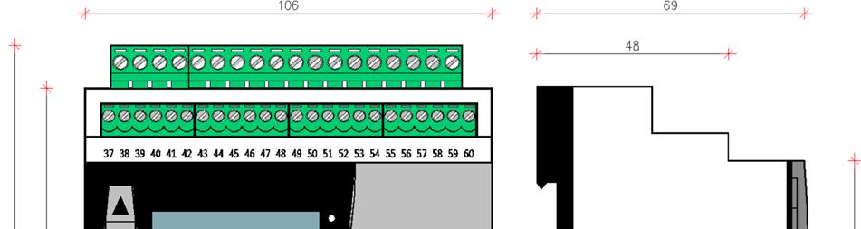 1 TiiMi 7120 2. YLEISTÄ 2.1 MITAT ASENNUS DIN -kiskoon Moduulimitoitus, 6 DIN moduulia 2.