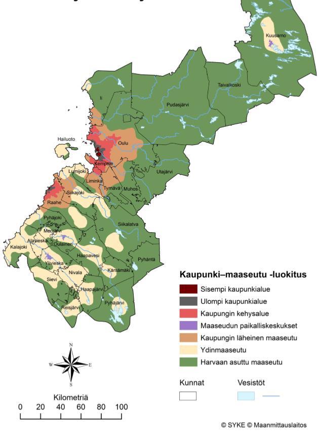 KAUPUNKI- JA MAASEUTUALUEIDEN VÄES- TÖKEHITYS OULUN SEUDULLA 1990-2016 Kaupunkialueet +73 949 (+53,9 %) Sisempi kaupunkialue + 19 320 (+36,7 %) Ulompi kaupunkialue + 27 716 (+57,7 %) Kaupungin