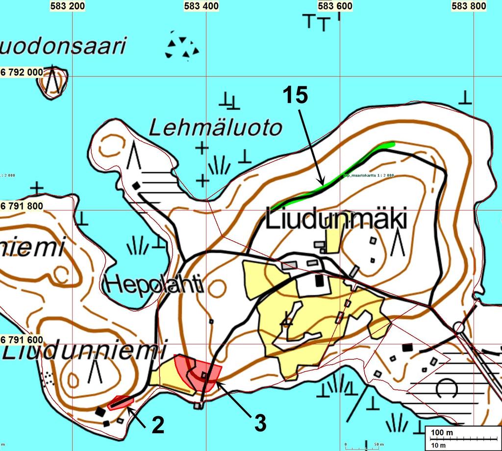 12 2: Liudunniemi, raudanvalmistuspaikka; 3: