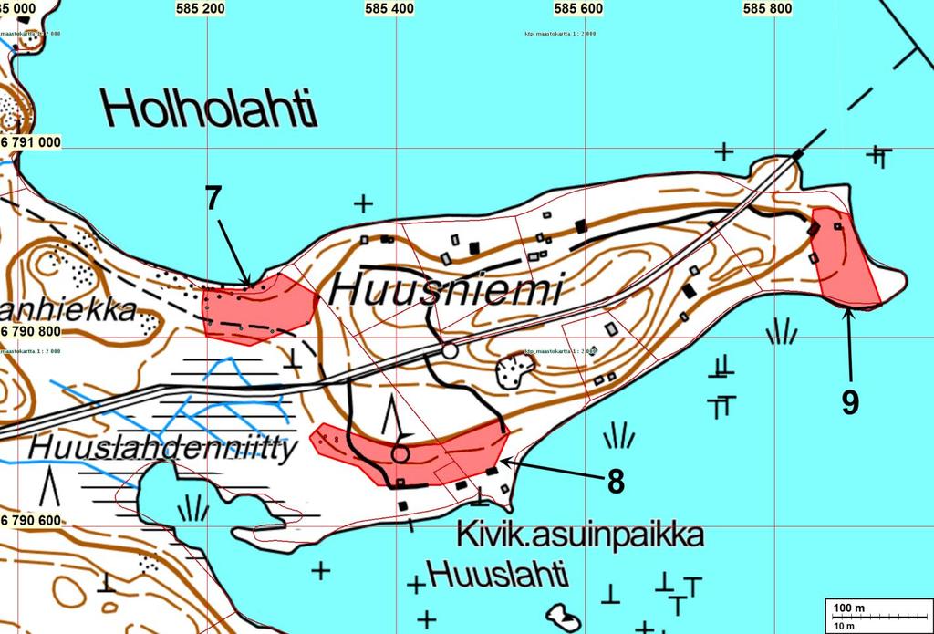 19 7: Veranhiekka, 8: Huusniemi