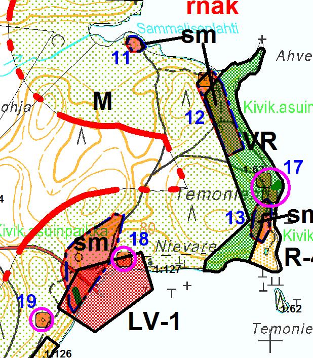 asuinpaikkoja; 17: Temoniemi 2; 18: Nievare