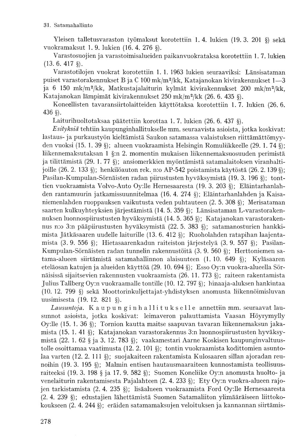 Yleisen talletusvaraston työmaksut korotettiin 1. 4. lukien (19.3. 201 ) sekä vuokramaksut 1. 9. lukien (16. 4. 276 ). Varastosuojien ja varastoimisalueiden paikanvuokrataksa korotettiin 1. 7.