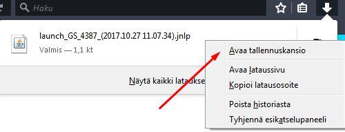 Firefox lataa tiedoston tietokoneellesi.