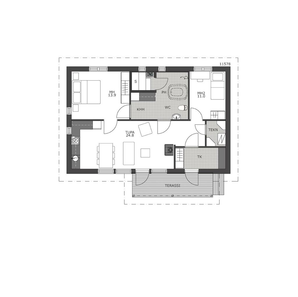 KAARI 88 3 H + K Huoneistoala: 72 m 2 Kerrosala: 88 m2 Kaksi makuuhuonetta, joista isommassa paljon tilaa sängyn ympärillä ja oma