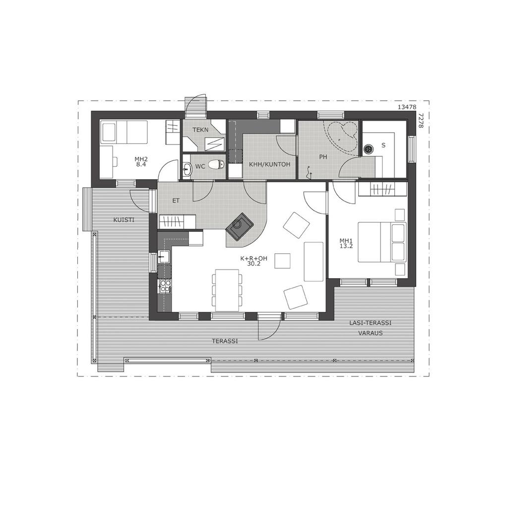 KAARI 99 3 H + K Huoneistoala: 81,5 m 2 Kerrosala: 99 m2 Kaksi makuuhuonetta, joista isommassa paljon tilaa sängyn ympärillä ja