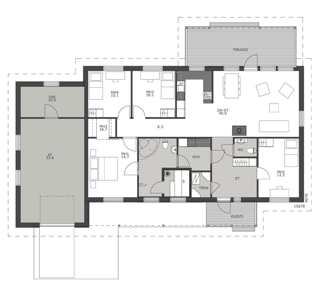 KAARI 152 5 H + K Huoneistoala: 132 m 2 Kerrosala: 152 m2 Neljä makuuhuonetta, joista yksi omassa rauhassaan ja sopii vaikka vieras- tai